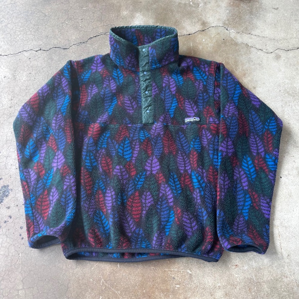 Patagonia Snap-T Fleece Mens XS Multi Fall 1992 Vintage Leaf Print 25200 USA